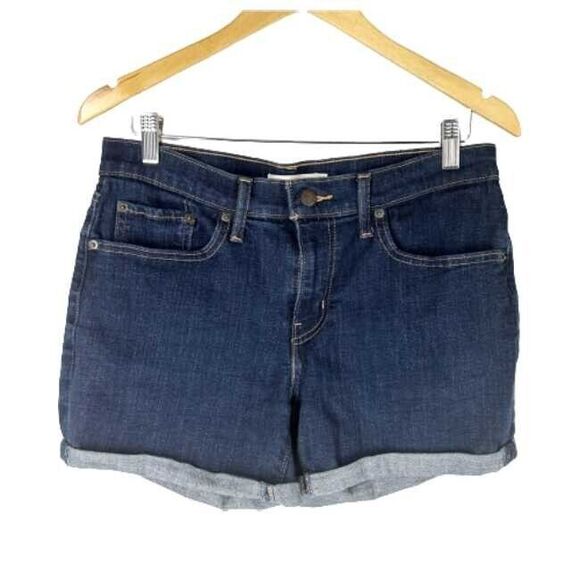 Levi 30 Jeans Shorts Mid Length Dark Blue Stretch Denim Rolled Hem Nice! - Picture 1 of 8